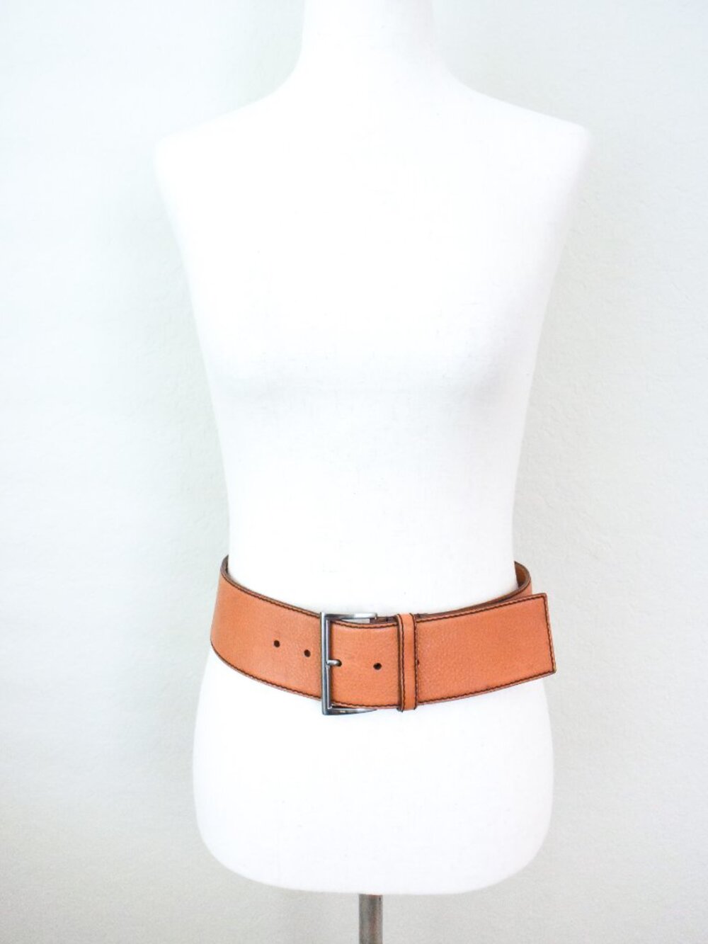 *PRADA* Wide Leather Brown/Tan Stitched Belt, size 30" (75cm). Made in Italy.